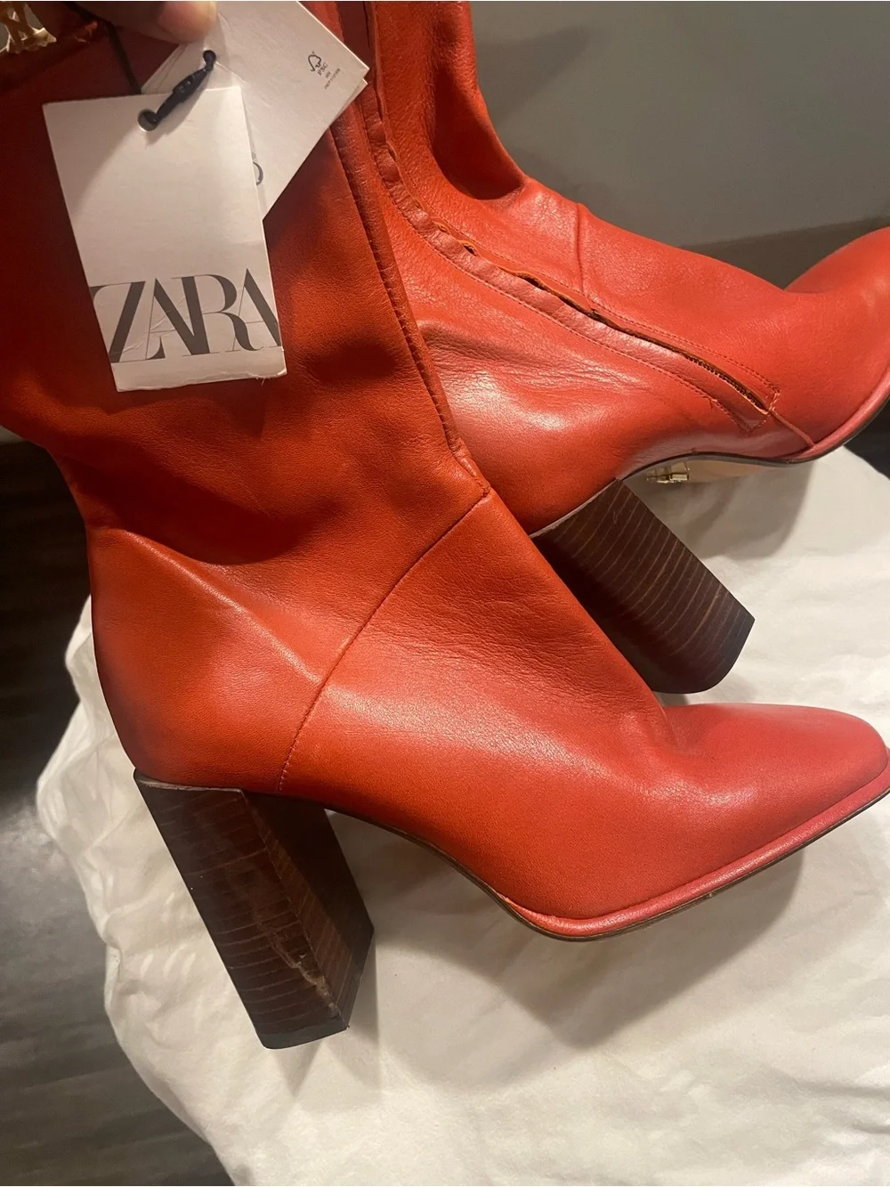 Womens Burnt Orange Leather Mid-Heel Boots - 38 - Picture 3 of 4